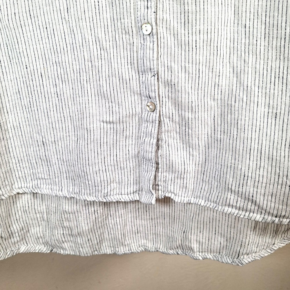 Tahari 100% Linen Striped Oversized Slouchy Button Front Boho Granola Preppy Top - Picture 5 of 8
